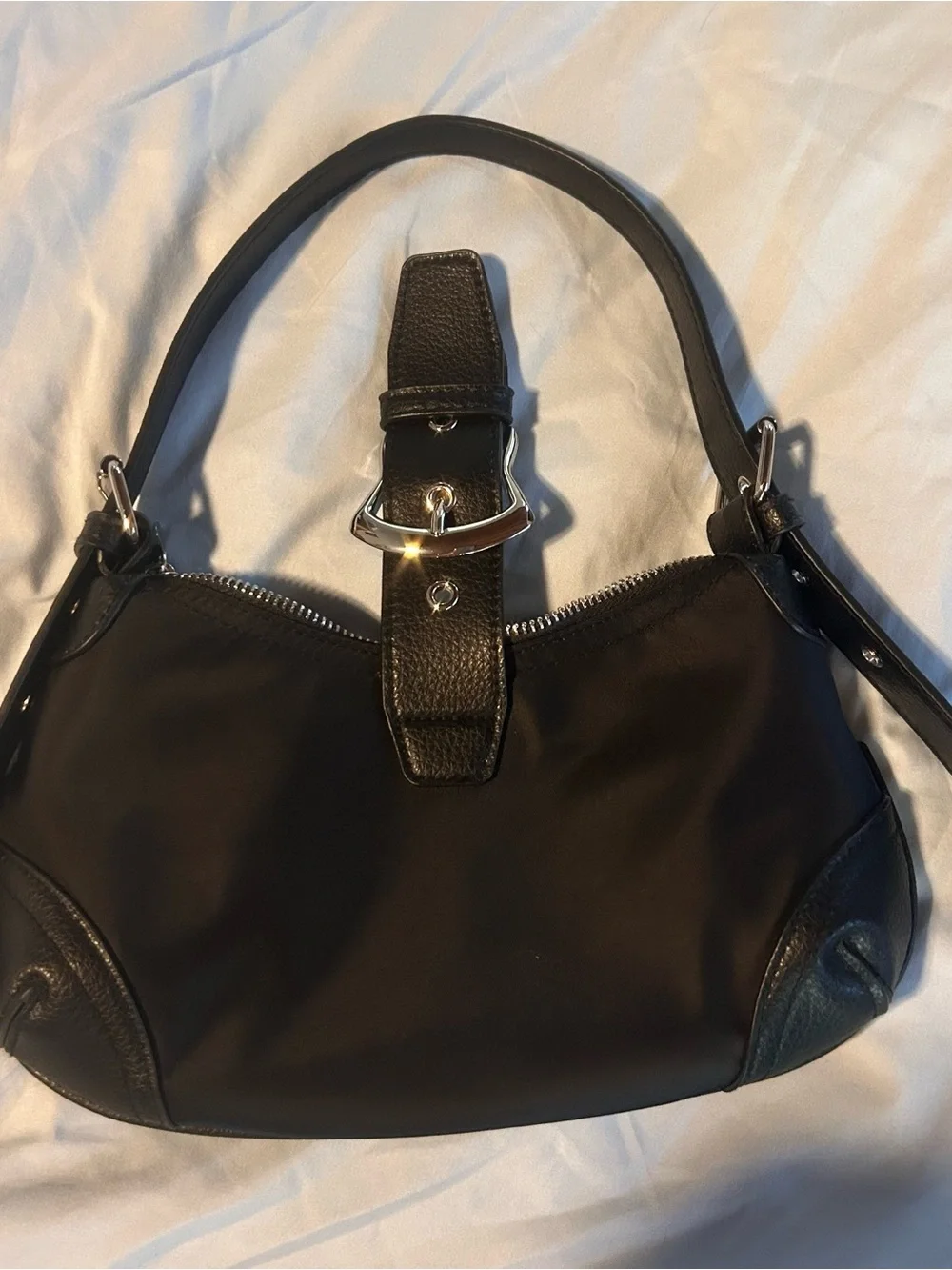 Y2K Black Shoulder Bag | Buckle Baguette Purse